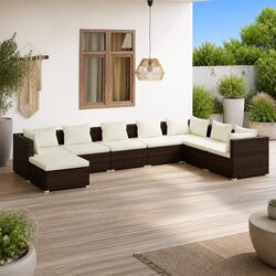 Garden Lounge Set 8 Piece Outdoor Patio Furniture Poly Rattan Brown Modular