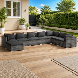 Garden Lounge Set 8 Piece Outdoor Patio Furniture Grey Poly Rattan Modular with