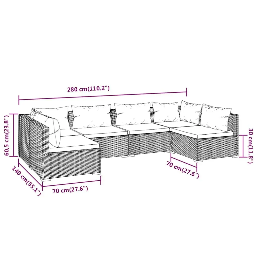 6 Piece Poly Rattan Garden Lounge Set Outdoor Furniture with Cushions Black