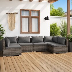 Garden Lounge Set 6 Piece Outdoor Patio Furniture Poly Rattan Grey Modular