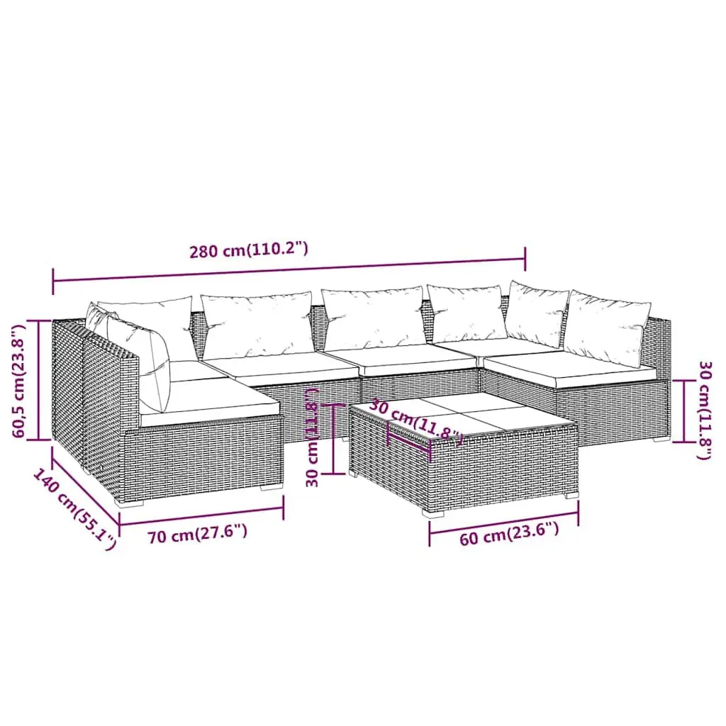 7 Piece Garden Lounge Set Outdoor Furniture Poly Rattan Modular Patio Sofa with