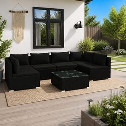7 Piece Poly Rattan Garden Lounge Set Outdoor Furniture with Cushions Black