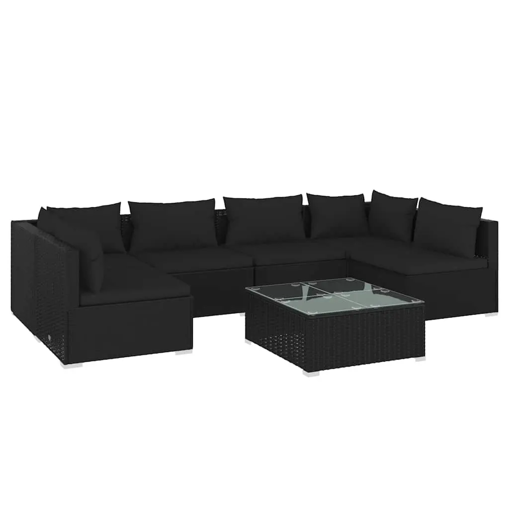 7 Piece Poly Rattan Garden Lounge Set Outdoor Furniture with Cushions Black