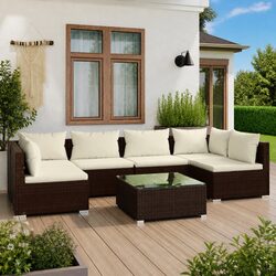 7 Piece Poly Rattan Garden Lounge Set Outdoor Furniture with Cushions Brown