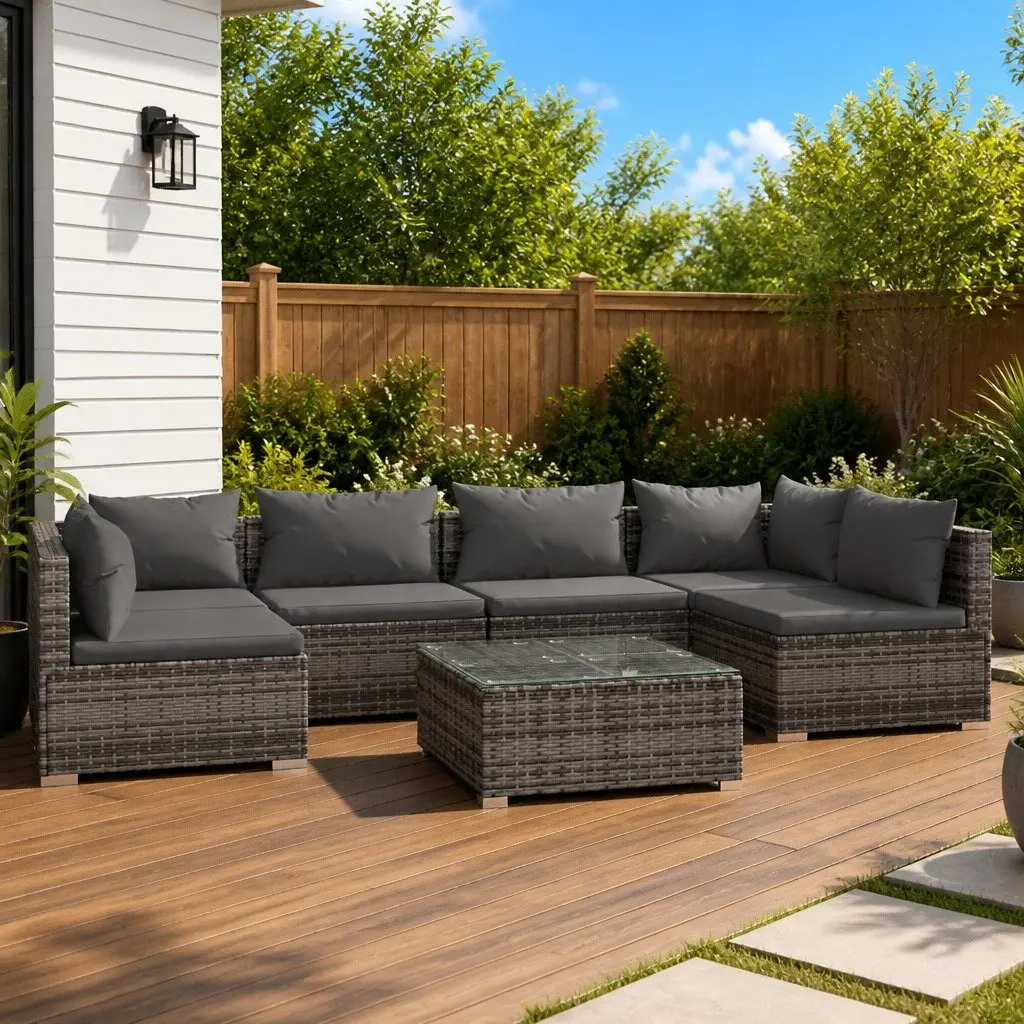 7 Piece Garden Lounge Set Poly Rattan Outdoor Furniture with Cushions Grey