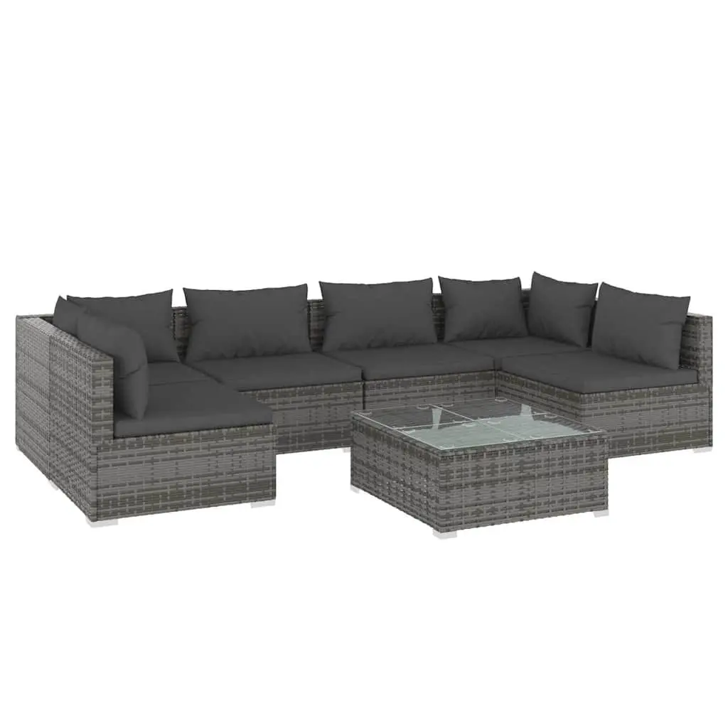 7 Piece Garden Lounge Set Poly Rattan Outdoor Furniture with Cushions Grey