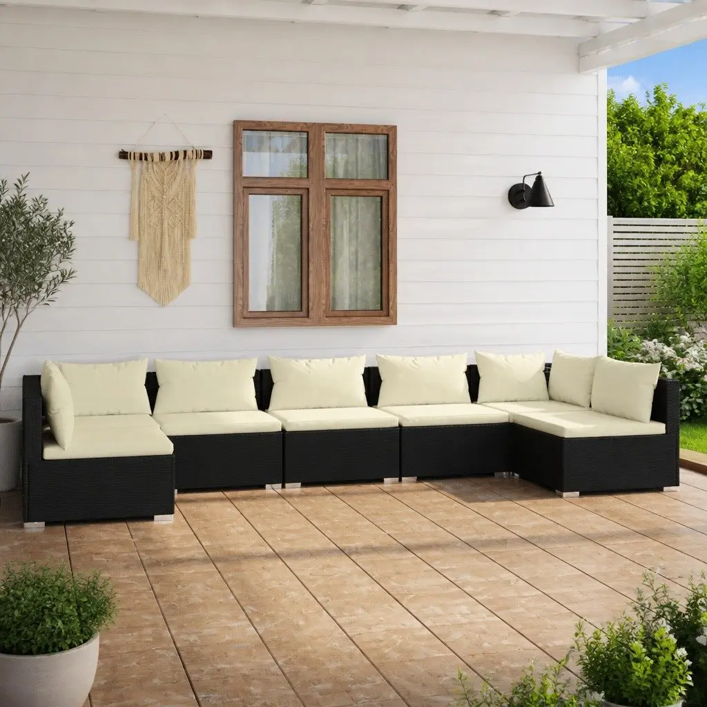 7 Piece Garden Lounge Set Outdoor Patio Furniture Poly Rattan with Cushions