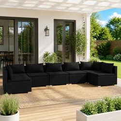 7 Piece Garden Lounge Set Outdoor Patio Furniture Poly Rattan Black with