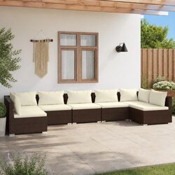 7 Piece Garden Lounge Set Outdoor Patio Furniture Poly Rattan Brown with
