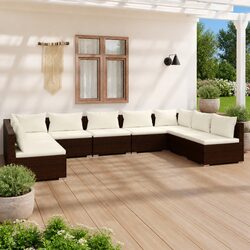 Outdoor Garden Lounge Set 9 Piece Poly Rattan Modular Patio Furniture Brown