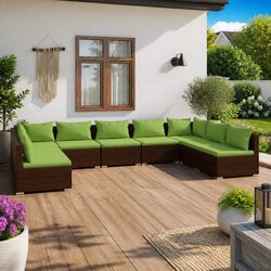 Garden Lounge Set 9 Piece Poly Rattan Outdoor Furniture with Cushions Brown