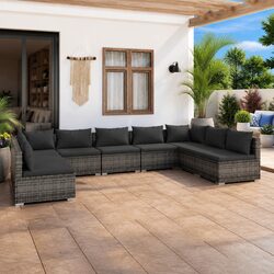 Garden Lounge Set 9 Piece Outdoor Modular Poly Rattan Grey Cushions Patio