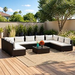 Garden Lounge Set 10 Piece Outdoor Patio Furniture Poly Rattan Black with
