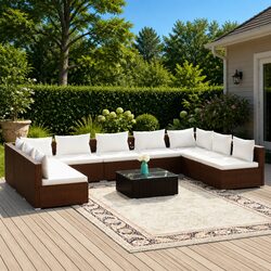 Garden Lounge Set 10 Piece Outdoor Poly Rattan Modular Patio Furniture Brown
