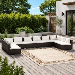 Garden Lounge Set 10 Piece Outdoor Patio Furniture Poly Rattan Black Cushions