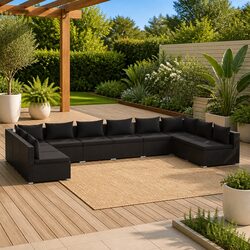 10 Piece Outdoor Garden Lounge Set with Cushions Modular Patio Furniture Black
