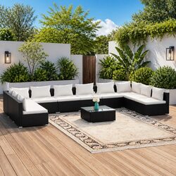 Garden Lounge Set 11 Piece Outdoor Poly Rattan Modular Patio Furniture Black