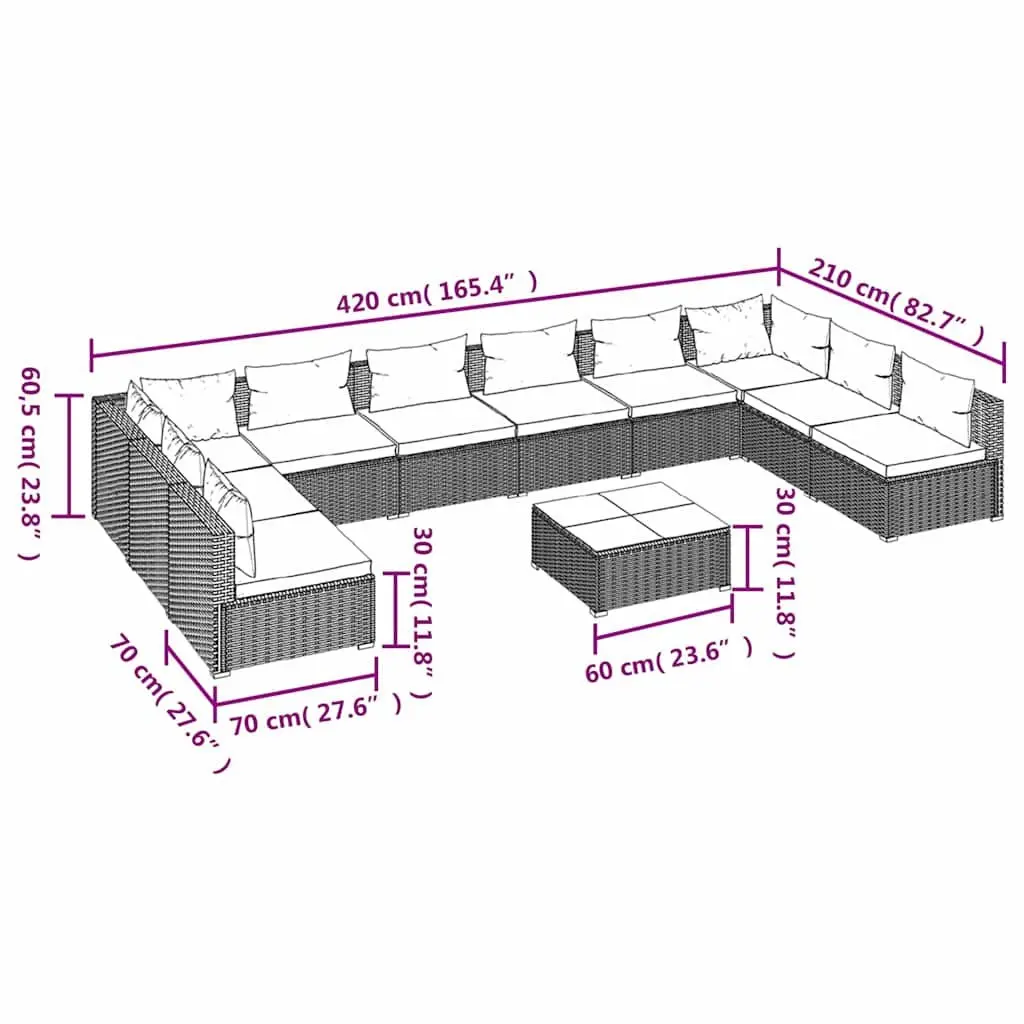 Garden Lounge Set Modular Outdoor Poly Rattan Furniture 11 Piece Black