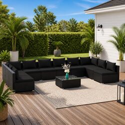 Garden Lounge Set 11 Piece Outdoor Furniture Modular Poly Rattan Black with