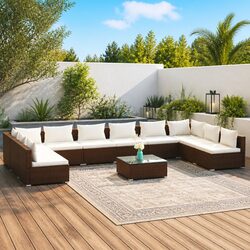 Garden Lounge Set 11 Piece Outdoor Furniture Modular Poly Rattan Brown Patio