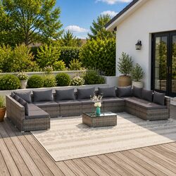 Garden Lounge Set 11 Piece Outdoor Furniture Poly Rattan Modular Patio Grey