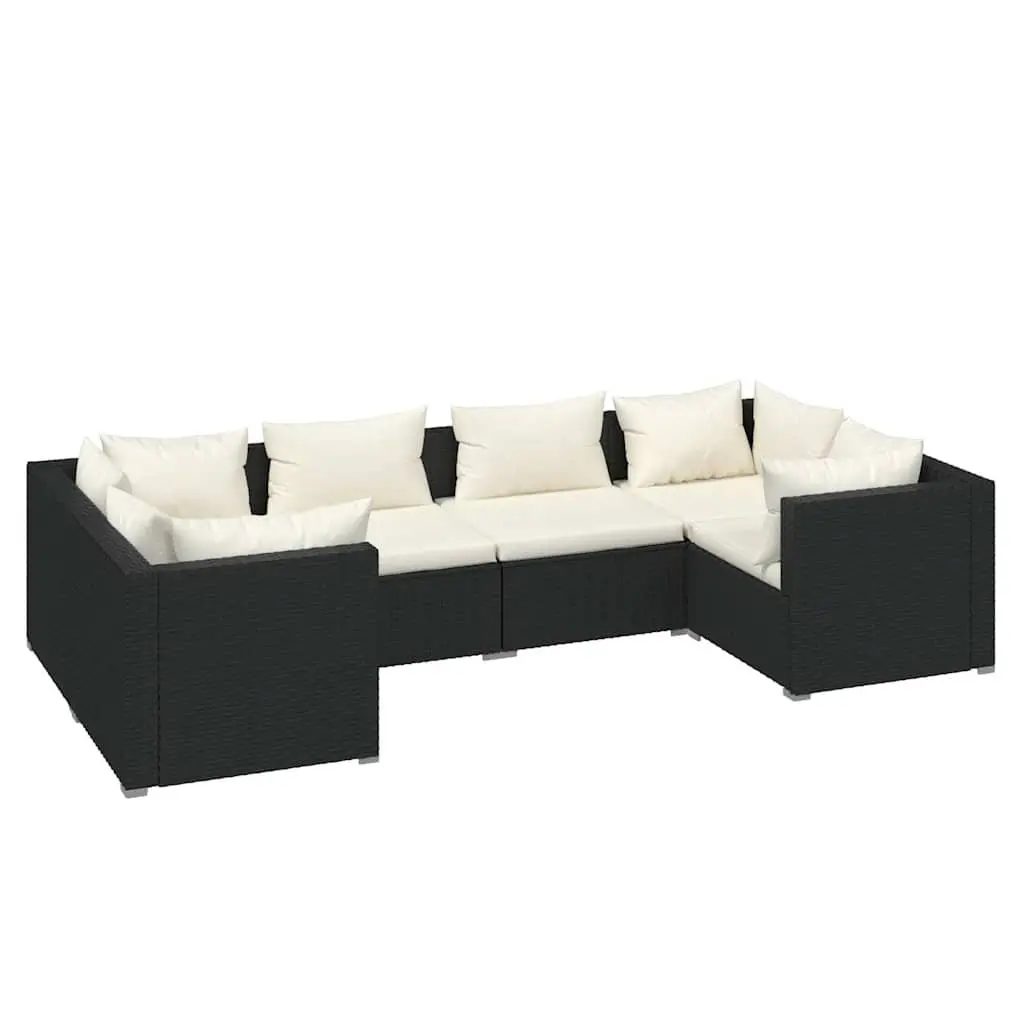 6 Piece Garden Lounge Set Modular Outdoor Furniture with Cushions Black Poly