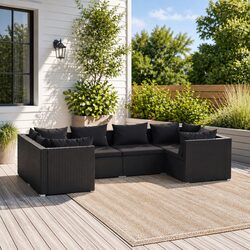 6 Piece Outdoor Garden Lounge Set Black Poly Rattan Modular Patio Furniture