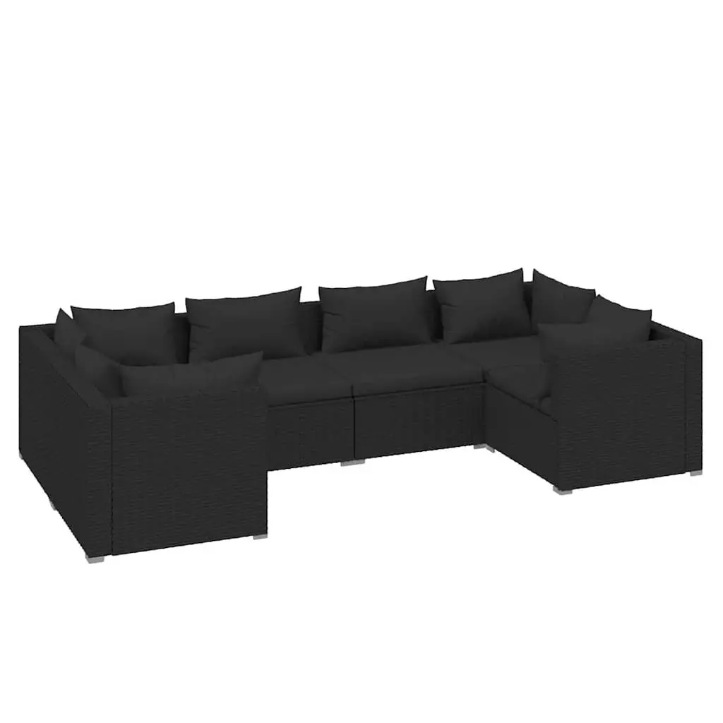 6 Piece Outdoor Garden Lounge Set Black Poly Rattan Modular Patio Furniture