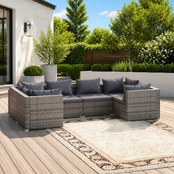Garden Lounge Set 6 Piece Modular Poly Rattan Outdoor Furniture Grey Cushions