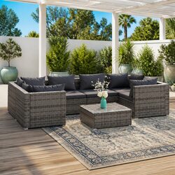 7 Piece Garden Lounge Set Grey Poly Rattan Outdoor Furniture with Cushions