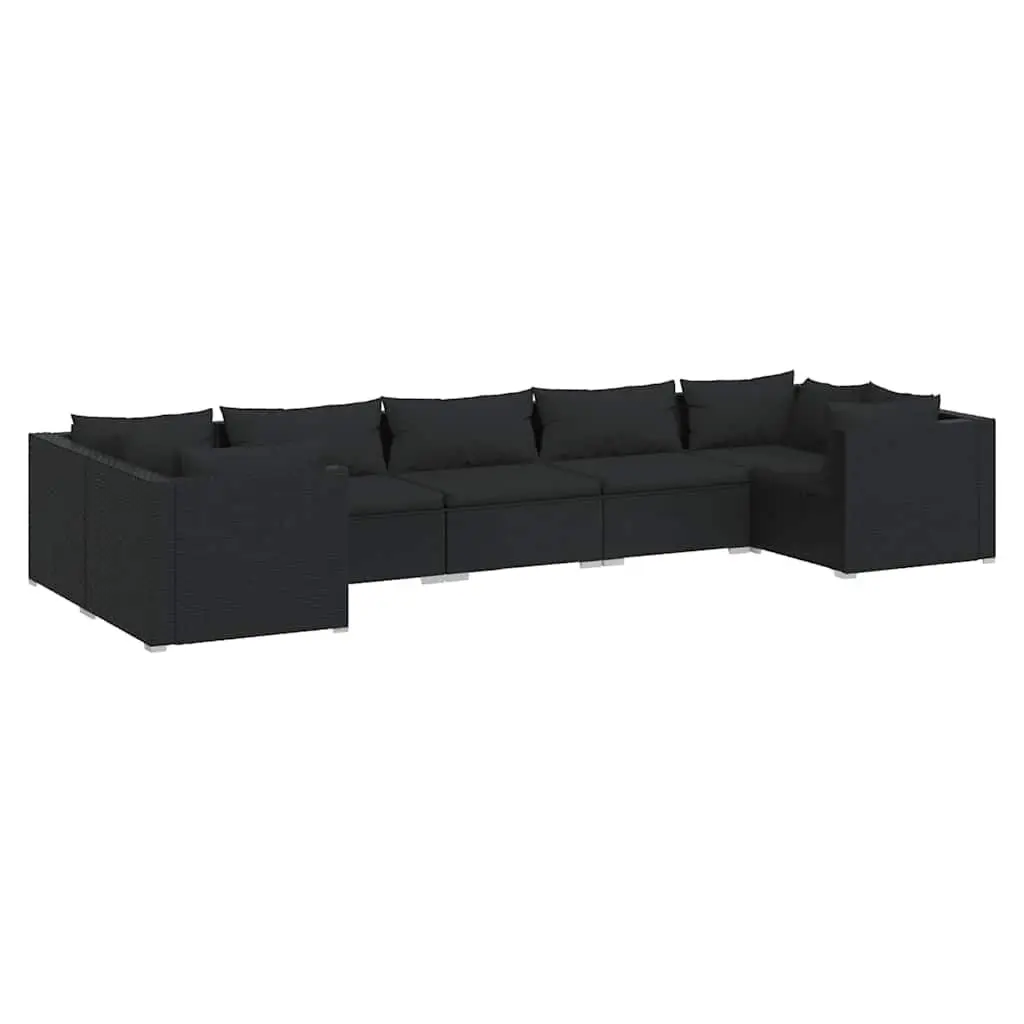 7 Piece Outdoor Garden Lounge Set Black Poly Rattan Modular Patio Furniture
