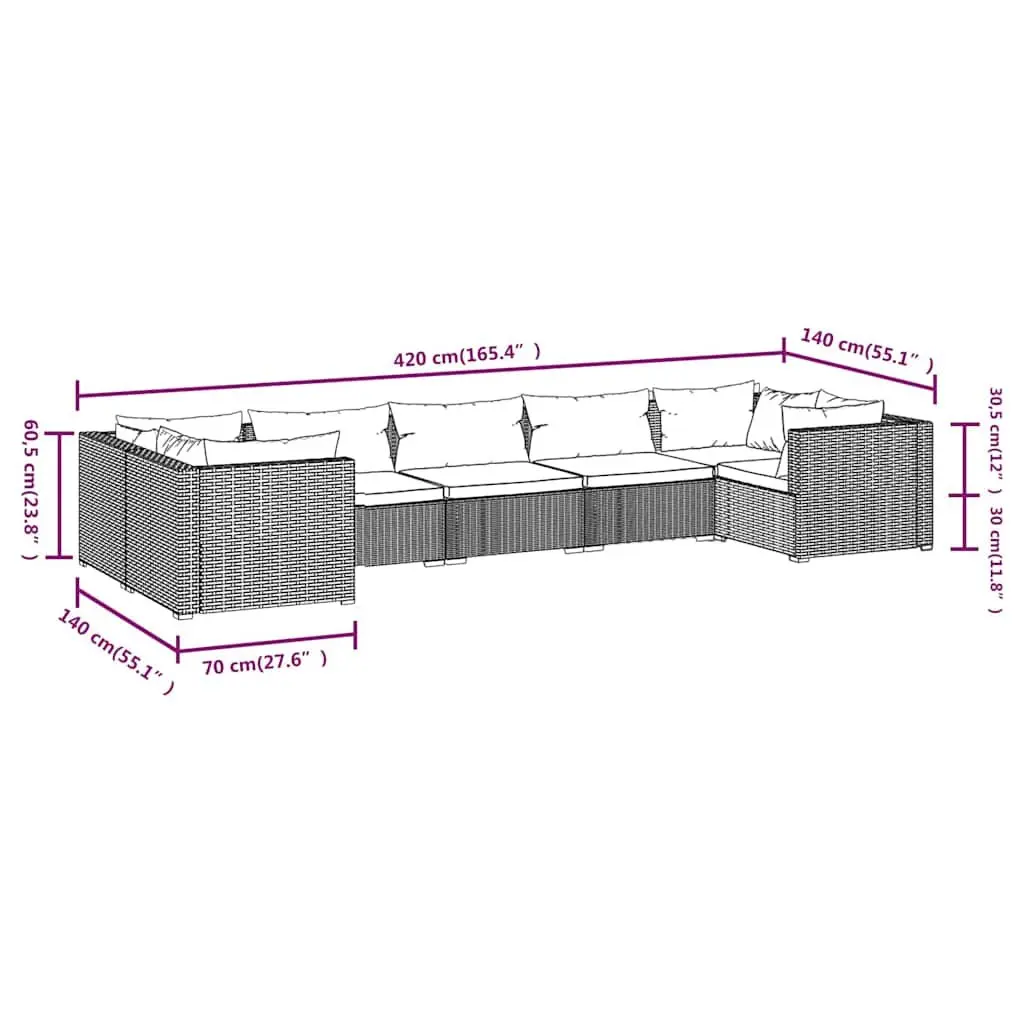 7 Piece Outdoor Garden Lounge Set Black Poly Rattan Modular Patio Furniture