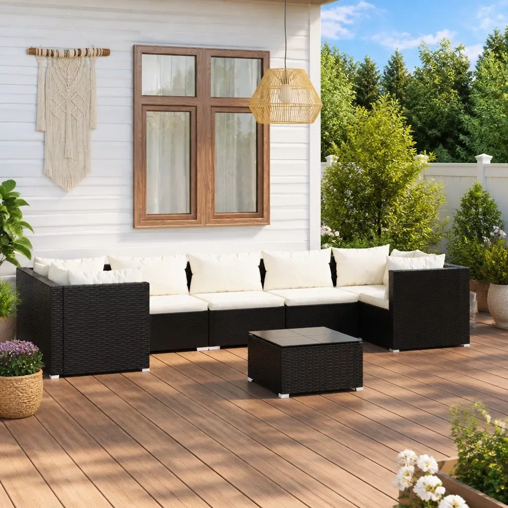 Outdoor Lounge Set Modular 8 Piece Water-Resistant PE Rattan Black