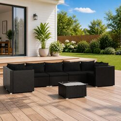 Garden Lounge Set 8 Piece Modular Outdoor Patio Furniture with Cushions Black