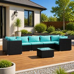 Garden Lounge Set 8 Piece Outdoor Patio Furniture with Cushions Poly Rattan