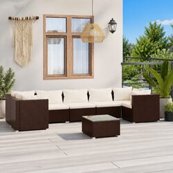 Garden Lounge Set 8 Piece Outdoor Furniture Poly Rattan Brown Modular Cushions