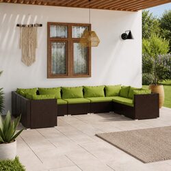 Garden Lounge Set 9 Piece Outdoor Furniture Poly Rattan Modular Brown Cushions