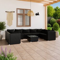 Garden Lounge Set 10 Piece Outdoor Patio Furniture with Cushions Poly Rattan