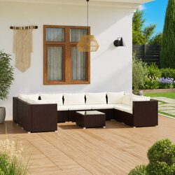 Garden Lounge Set 10 Piece Outdoor Poly Rattan Modular Patio Furniture Brown