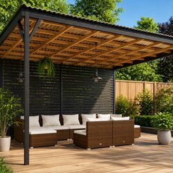9 Piece Garden Lounge Set Outdoor Furniture Brown PE Rattan Patio Sofa with