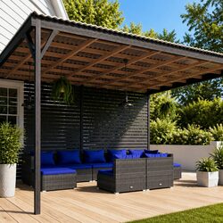 Garden Lounge Set 9 Piece Grey Poly Rattan Outdoor Furniture with Cushions