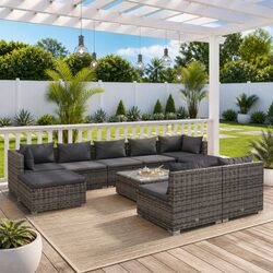 Garden Lounge Set 10 Piece Outdoor Furniture Grey PE Rattan Modular Patio Sofa