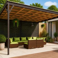 Garden Lounge Set 9 Piece Outdoor Furniture Brown Poly Rattan Modular Patio Sofa