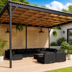 Garden Lounge Set 10 Piece Outdoor Furniture Black PE Rattan Modular Patio Sofa