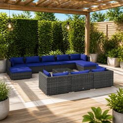 Garden Lounge Set 11 Piece Outdoor Furniture Grey Poly Rattan Modular Patio Sofa
