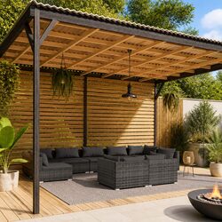Garden Lounge Set 9 Piece Grey Poly Rattan Outdoor Furniture Modular Patio Sofa