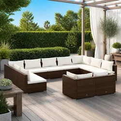 11 Piece Garden Lounge Set Outdoor Furniture Brown Poly Rattan Modular Patio