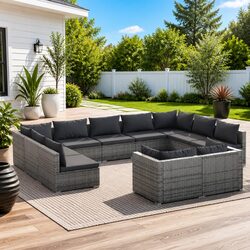 Garden Lounge Set 11 Piece Outdoor Furniture Grey Poly Rattan Modular Sofa