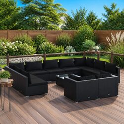 12 Piece Outdoor Garden Lounge Set Modular Patio Furniture Black Poly Rattan