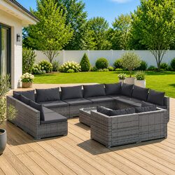Garden Lounge Set 12 Piece Outdoor Furniture Grey Poly Rattan Modular Patio Sofa